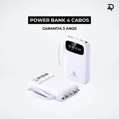 Power Bank 20000mAh 20W com 4 Cabos Integrados e Ecrã LED