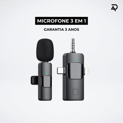 Microfone Wireless 3 em 1